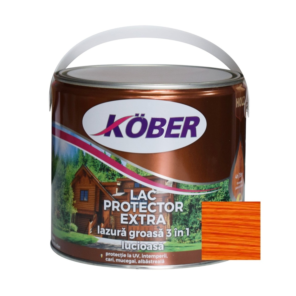 Lac/lazura groasa pentru lemn, Extra 3 in 1, cires, interior/exterior, 2.5l Kober