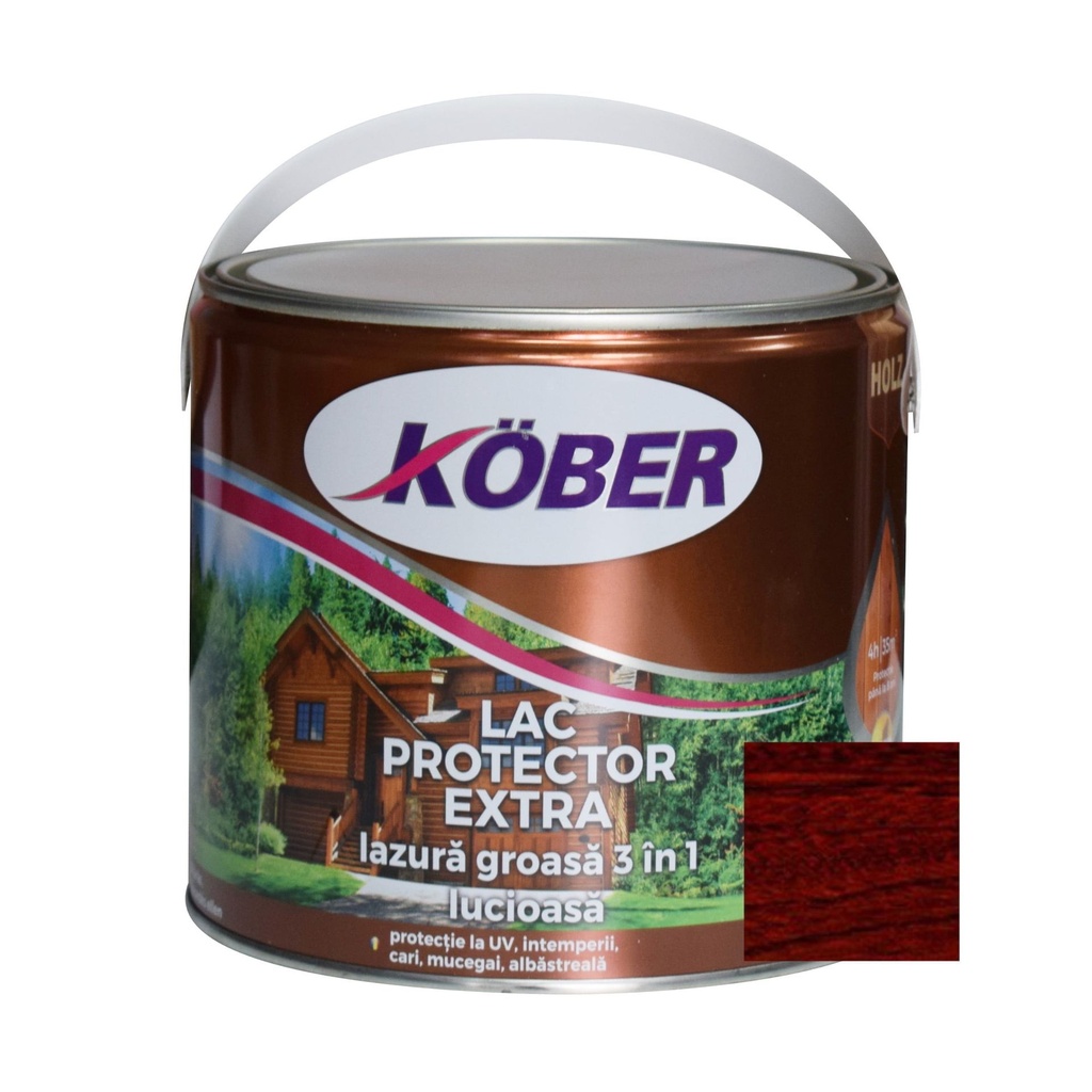 Lac-lazura groasa pentru lemn, Kober Extra 3 in 1, mahon, interior-exterior, 2.5 L