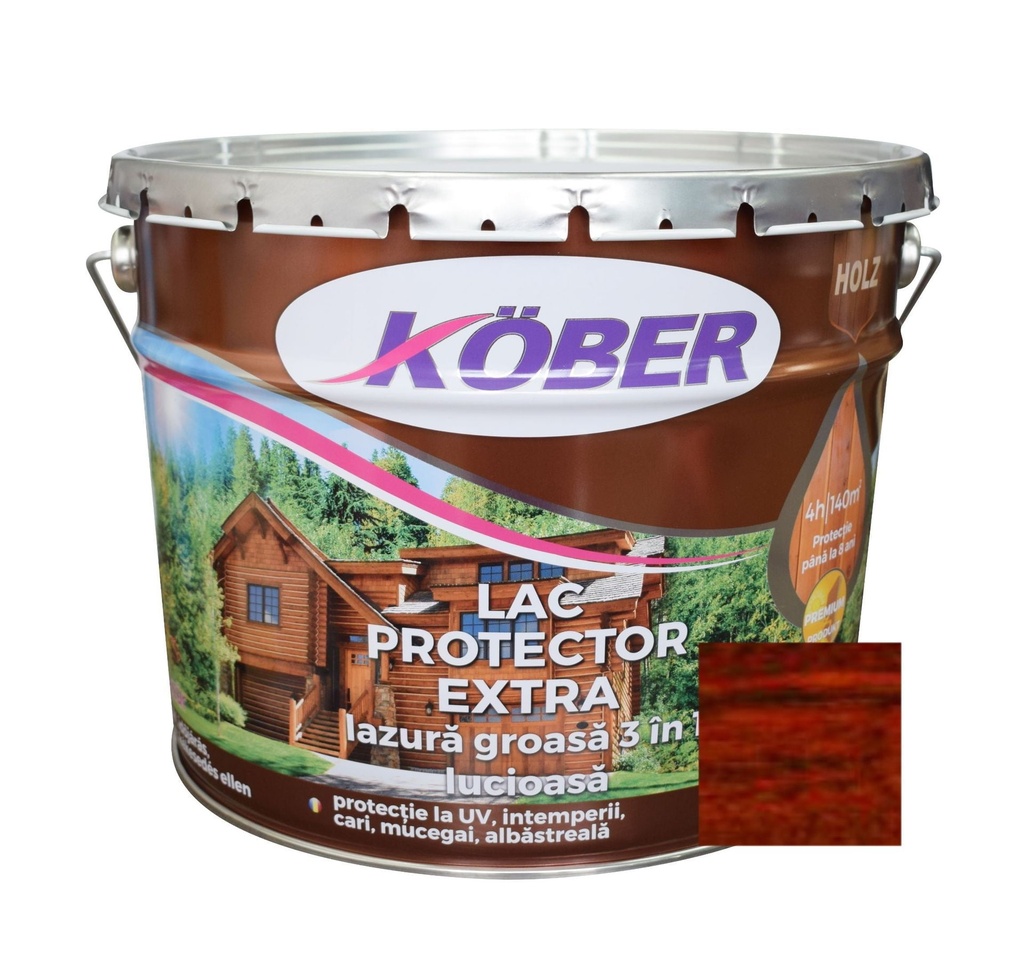 Lac/lazura groasa pentru lemn, Extra 3 in 1, mahon, interior/exterior, 10l Kober