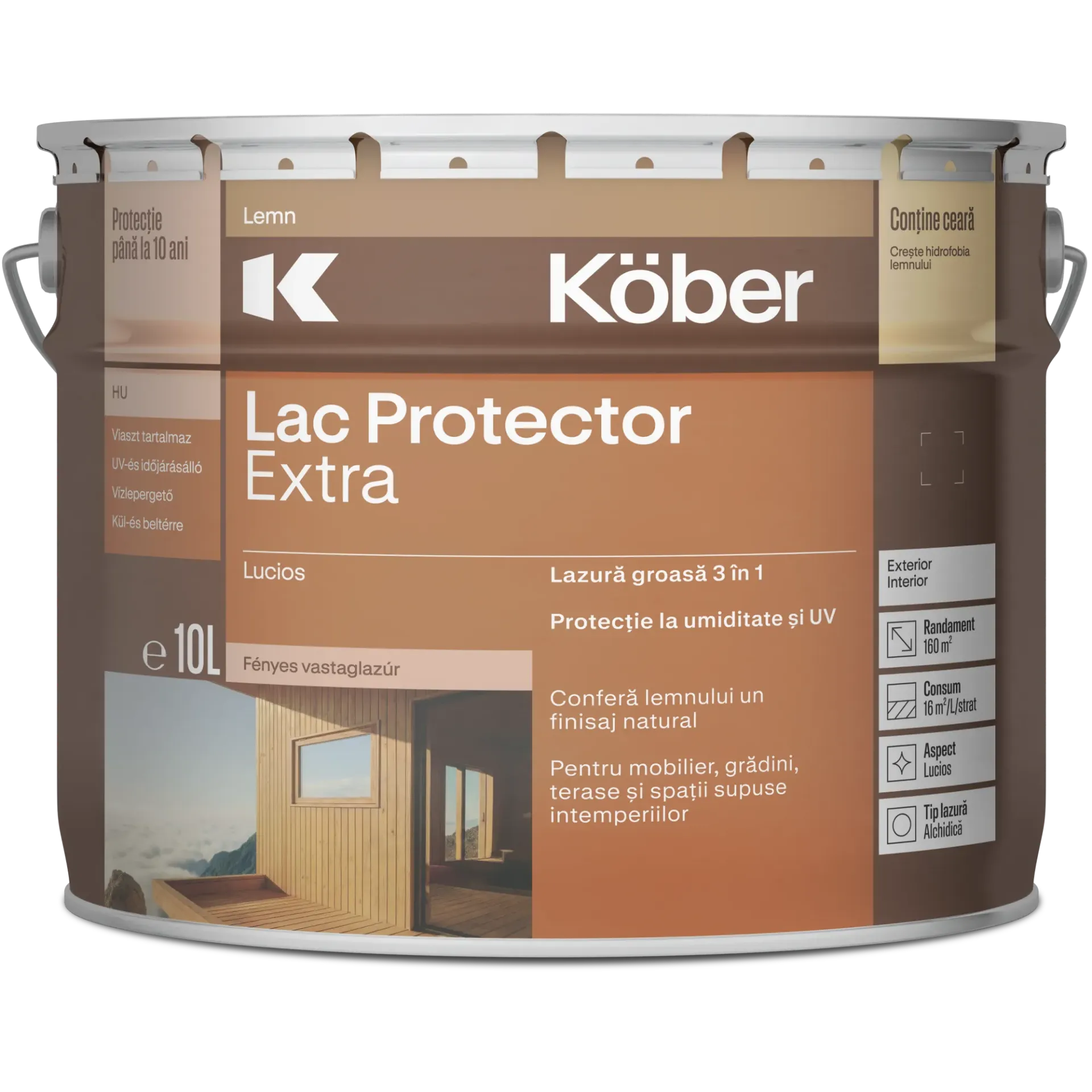 Lac protector extra 3in1, interior/exterior, mahon, 10l Kober