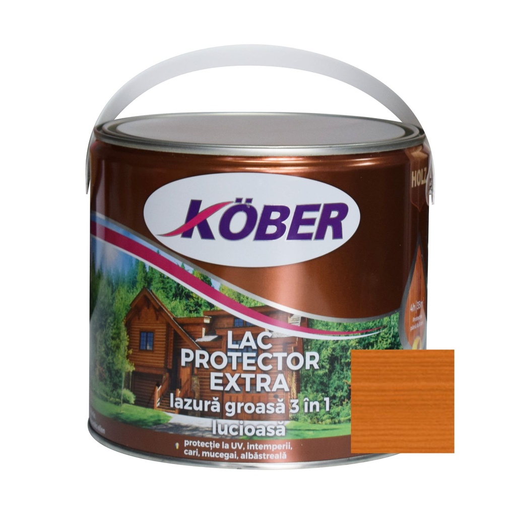 Lac-lazura groasa pentru lemn, Kober Extra 3 in 1, teak, interior-exterior, 2.5 L