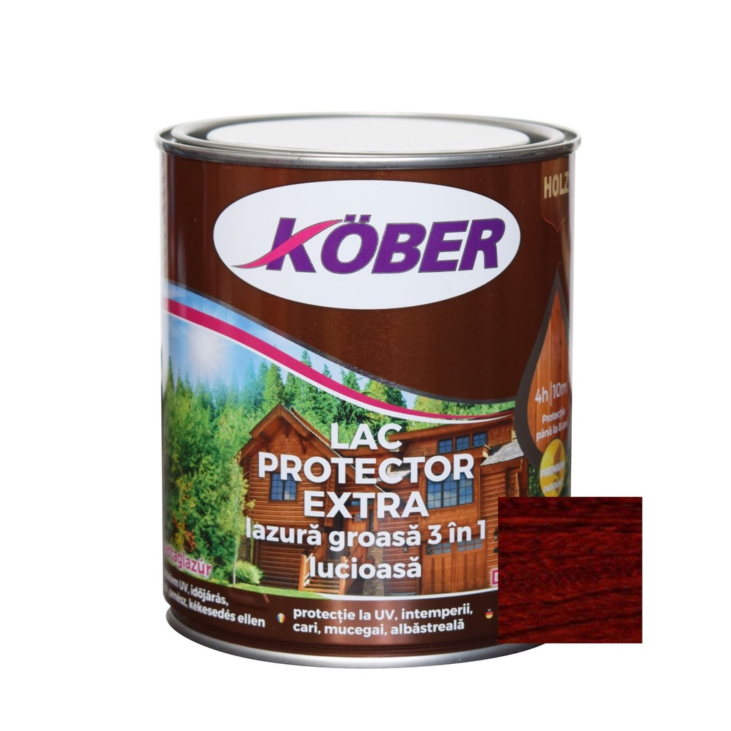 Lac-lazura groasa pentru lemn, Kober Extra 3 in 1, mahon inchis, interior-exterior, 0.75 L