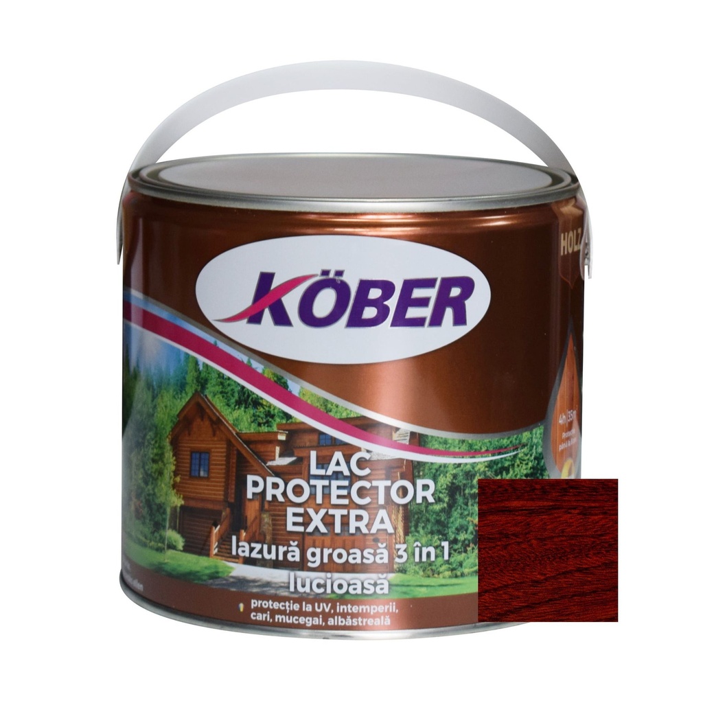 Lac-lazura groasa pentru lemn, Kober Extra 3 in 1, mahon inchis, interior-exterior, 2.5 L
