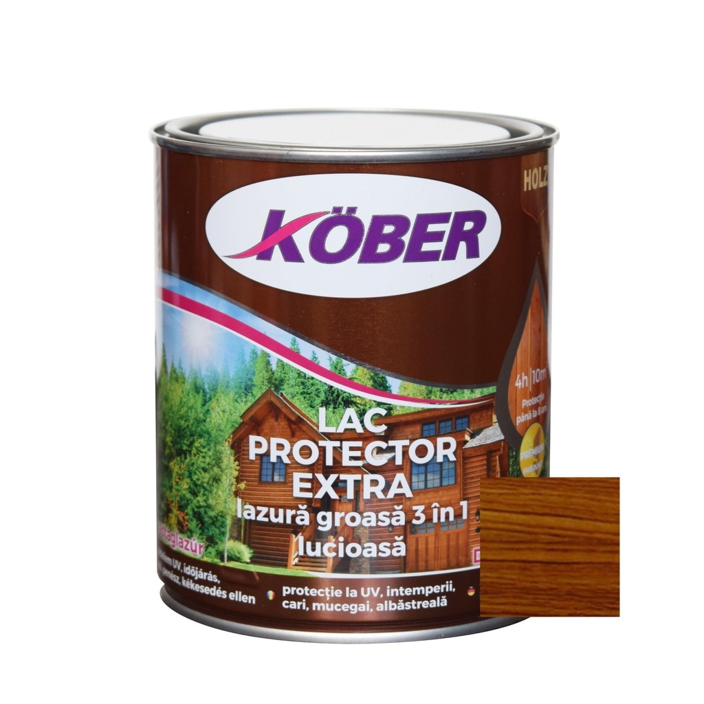 [ig5279-c0.75l] Lac-lazura groasa pentru lemn, Kober Extra 3 in 1, nuc mediu, interior-exterior, 0.75 L