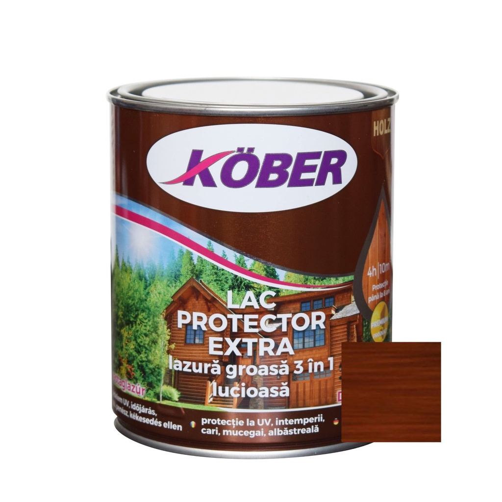 Lac/lazura groasa pentru lemn, Extra 3 in 1, palisandru, interior/exterior, 0.75l Kober