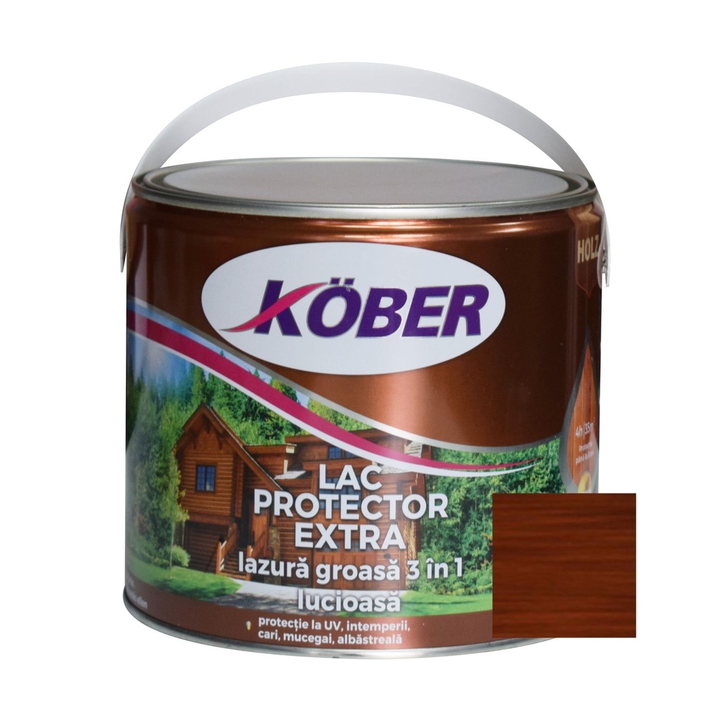 Lac/lazura groasa pentru lemn, Extra 3 in 1, palisandru, interior/exterior, 2.5l Kober