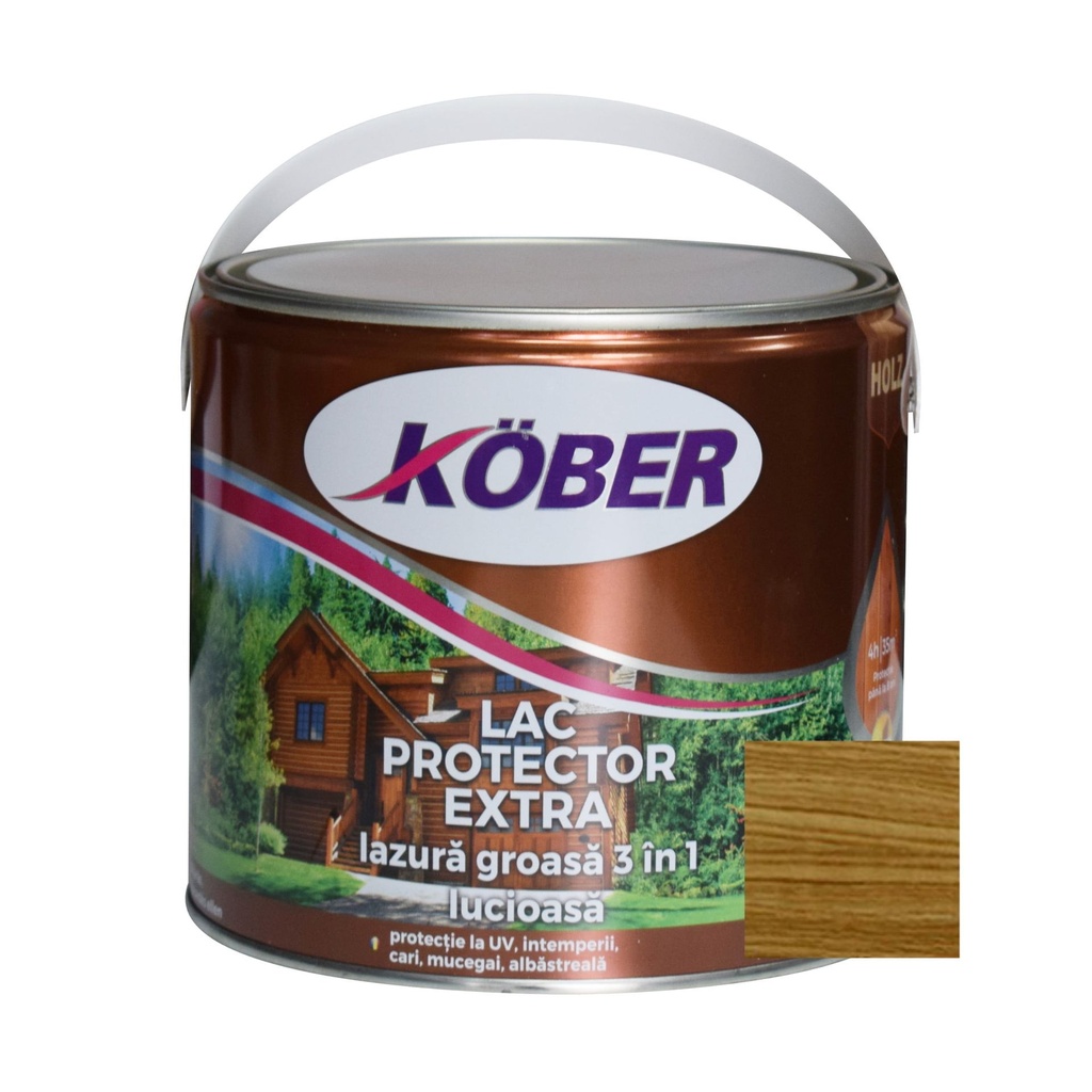Lac-lazura groasa pentru lemn, Kober Extra 3 in 1, stejar inchis, interior-exterior, 2.5 L