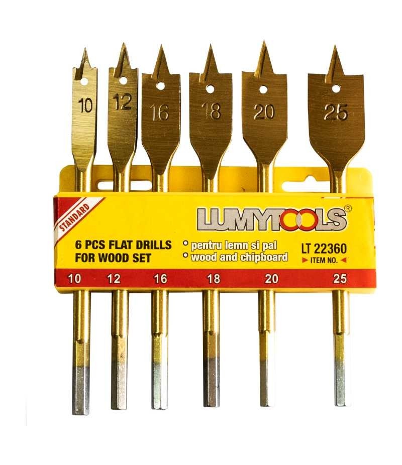 Set 6 burghie plate pentru lemn LT22360 10.12.16.18.20.25mm Lumytools
