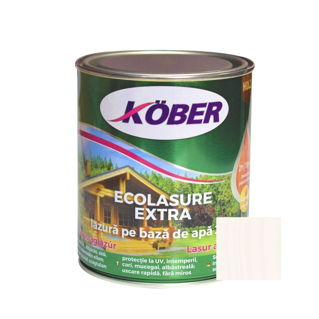 Ecolasure extra, alb, pe baza de apa, interior/exterior, 0.75l Kober