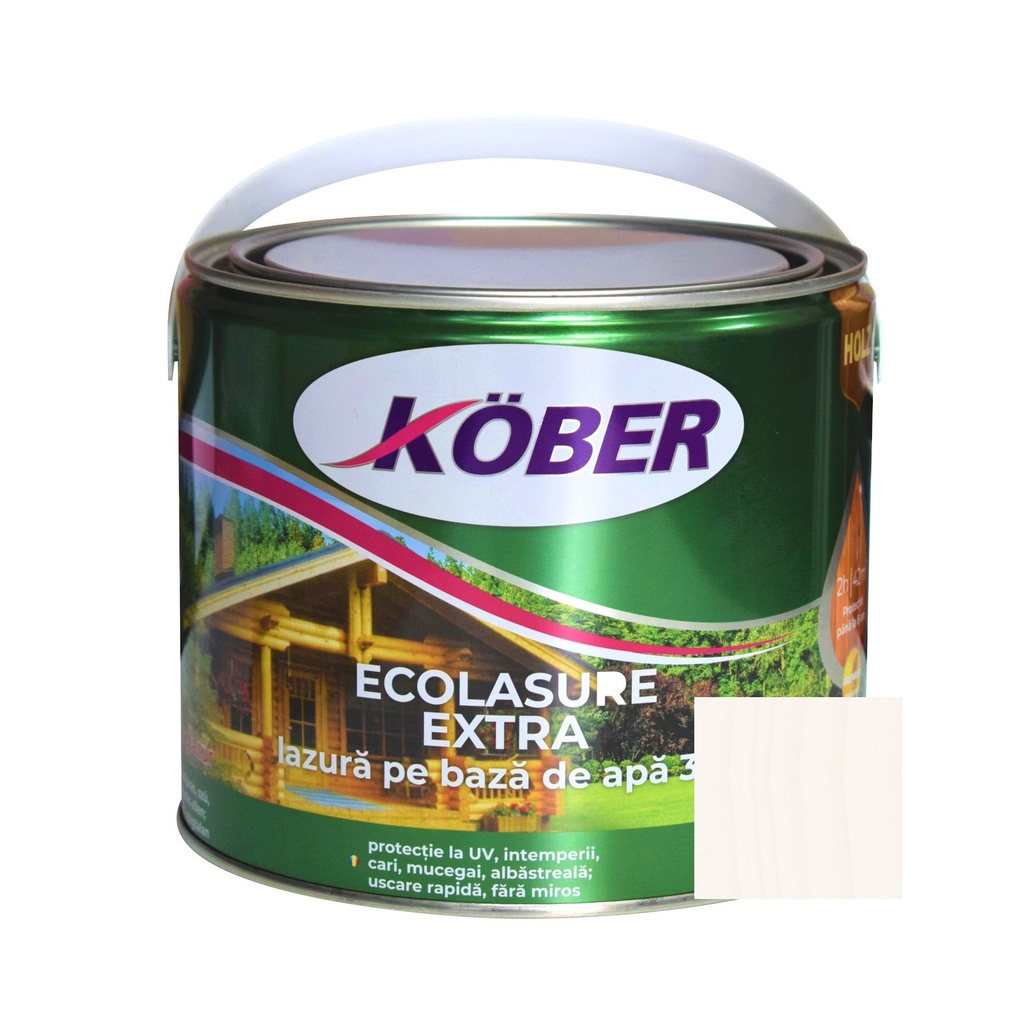 Ecolasure extra, alb, pe baza de apa, interior/exterior, 2.5l Kober