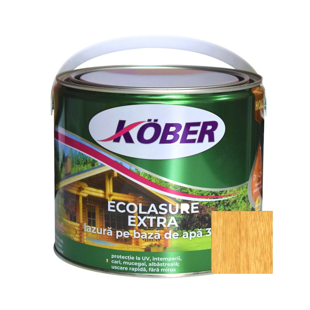 [ig8227-c2.5l] Ecolasure Extra, stejar deschis, pe baza de apa, interior / exterior, 2.5 L Kober