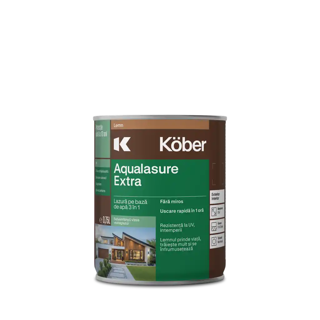 Lac extra 3in1, pe baza de apa, interior/exterior, Aqualasure 0,75l, mahon Kober