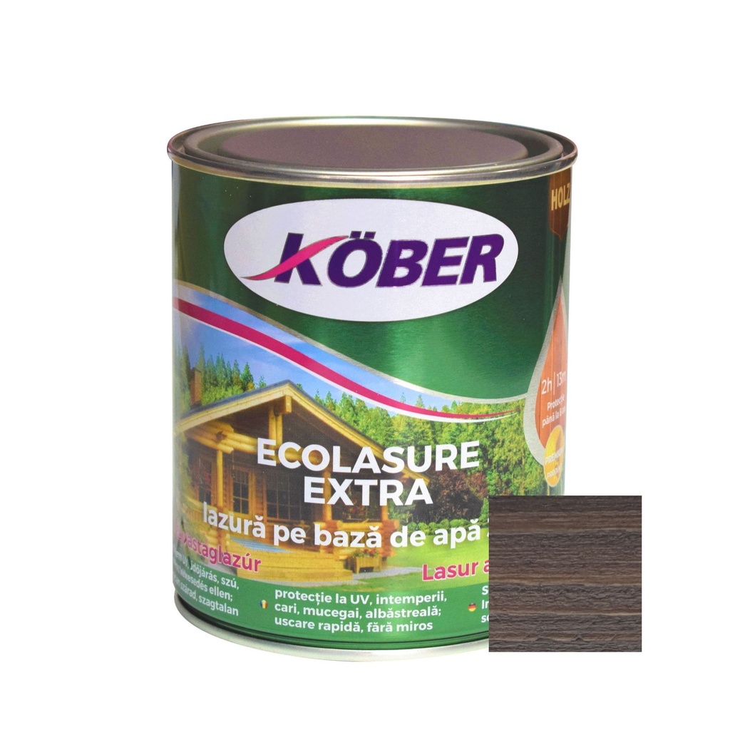 Ecolasure extra, stejar gri, pe baza de apa, interior/exterior, 0.75l Kober