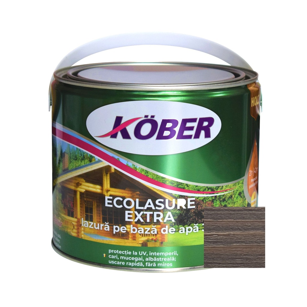 Ecolasure Extra, stejar gri, pe baza de apa, interior / exterior, 2.5l Kober