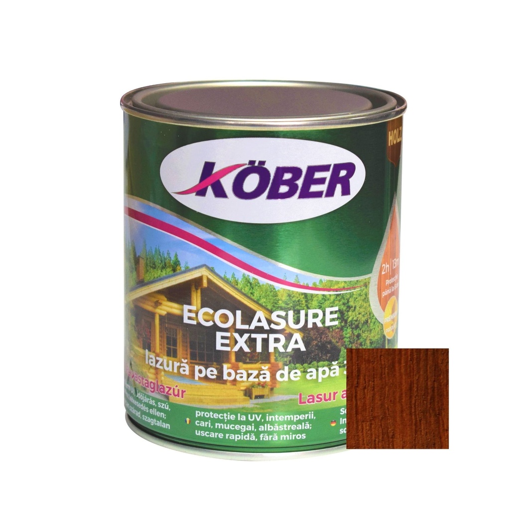 Ecolasure Extra, castan, pe baza de apa, interior / exterior, 0.75 L Kober