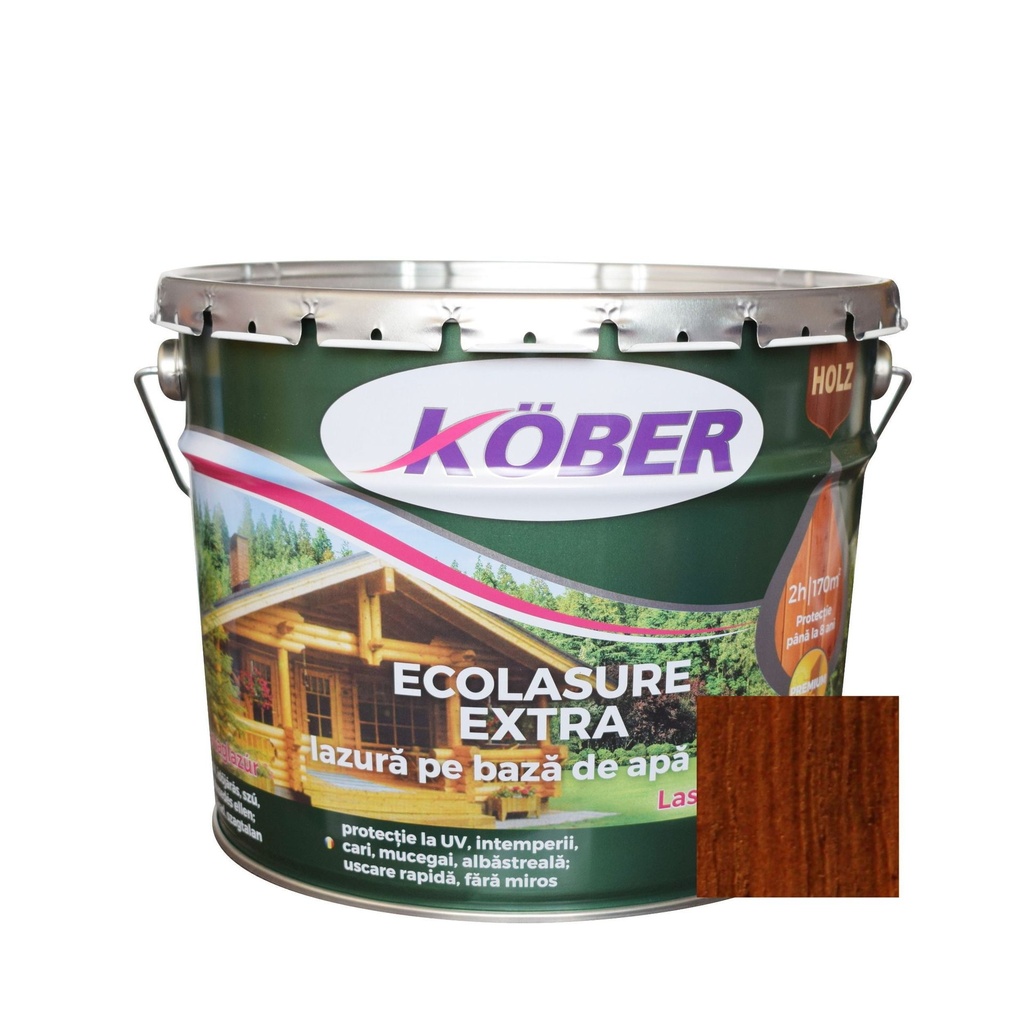 Ecolasure Extra, castan, pe baza de apa, interior / exterior, 10 L Kober