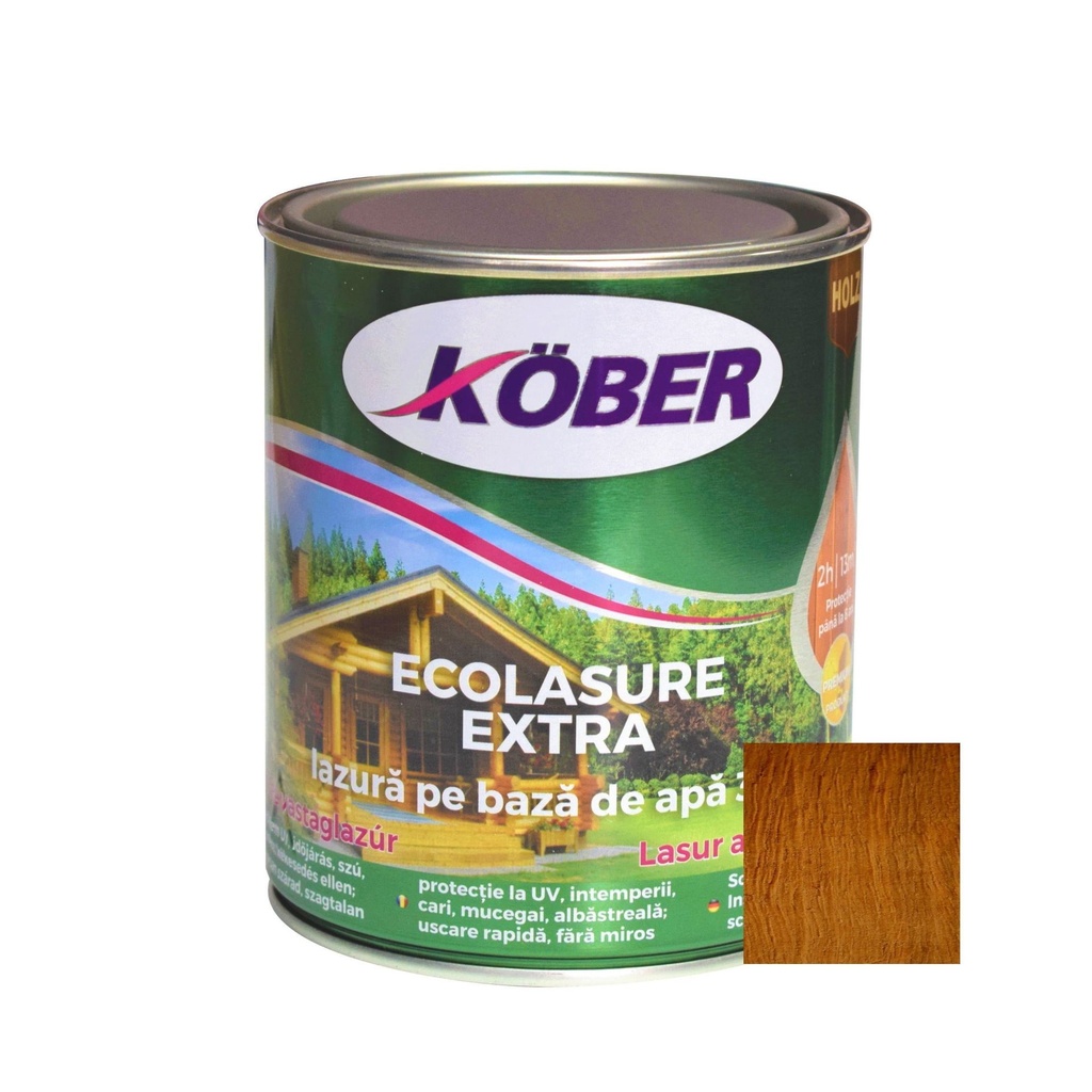 Ecolasure Extra, stejar inchis, pe baza de apa, interior / exterior, 0.75 L Kober