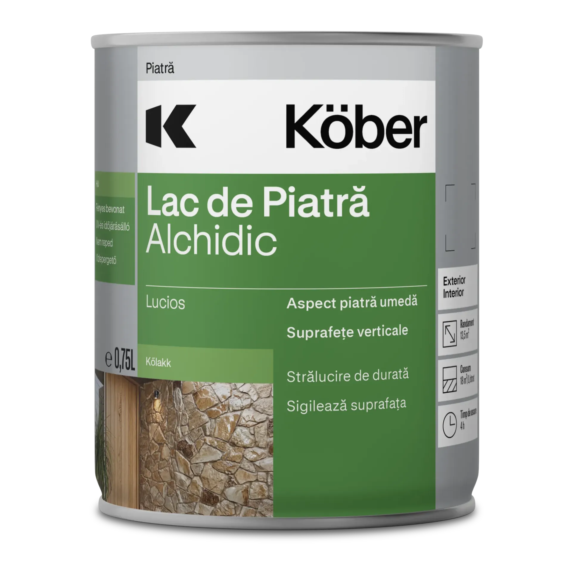 [l5041e-c0.75l] Lac pentru piatra Ideal, interior/exterior, transparent, 0.75l Kober