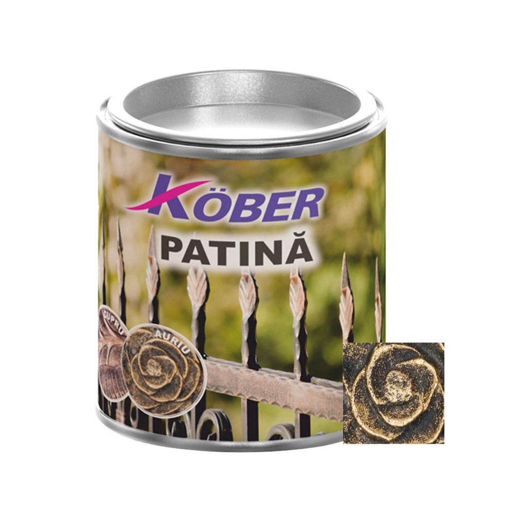 [pff810s1001-c0.2l] Vopsea patinata pentru metal, interior/exterior, aurie, 0.2l Kober