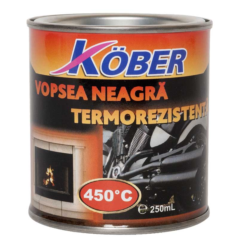 Vopsea siliconica termorezistenta, neagra, 0.2l Kober