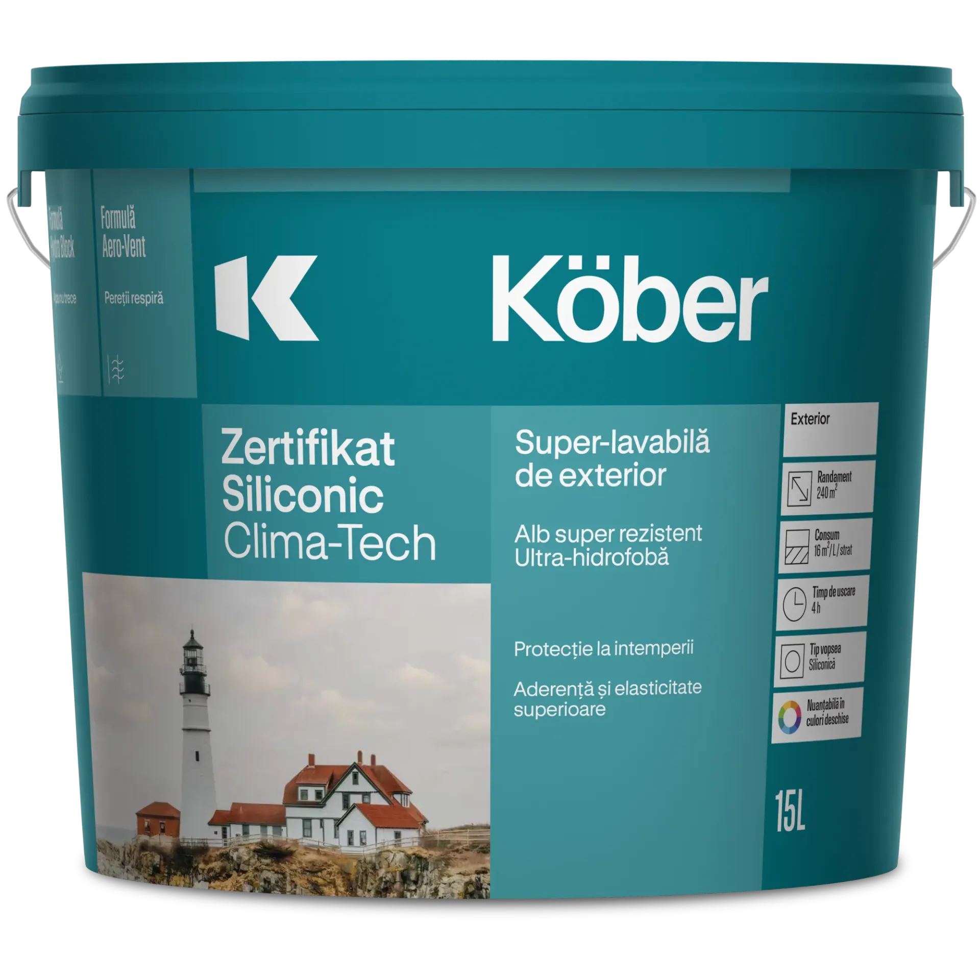 [V7110A1PP-P15L - PAC] Vopsea superlavabila siliconica de exterior, Zertifikat, alba, 15l + amorsa zidarie 3l Kober