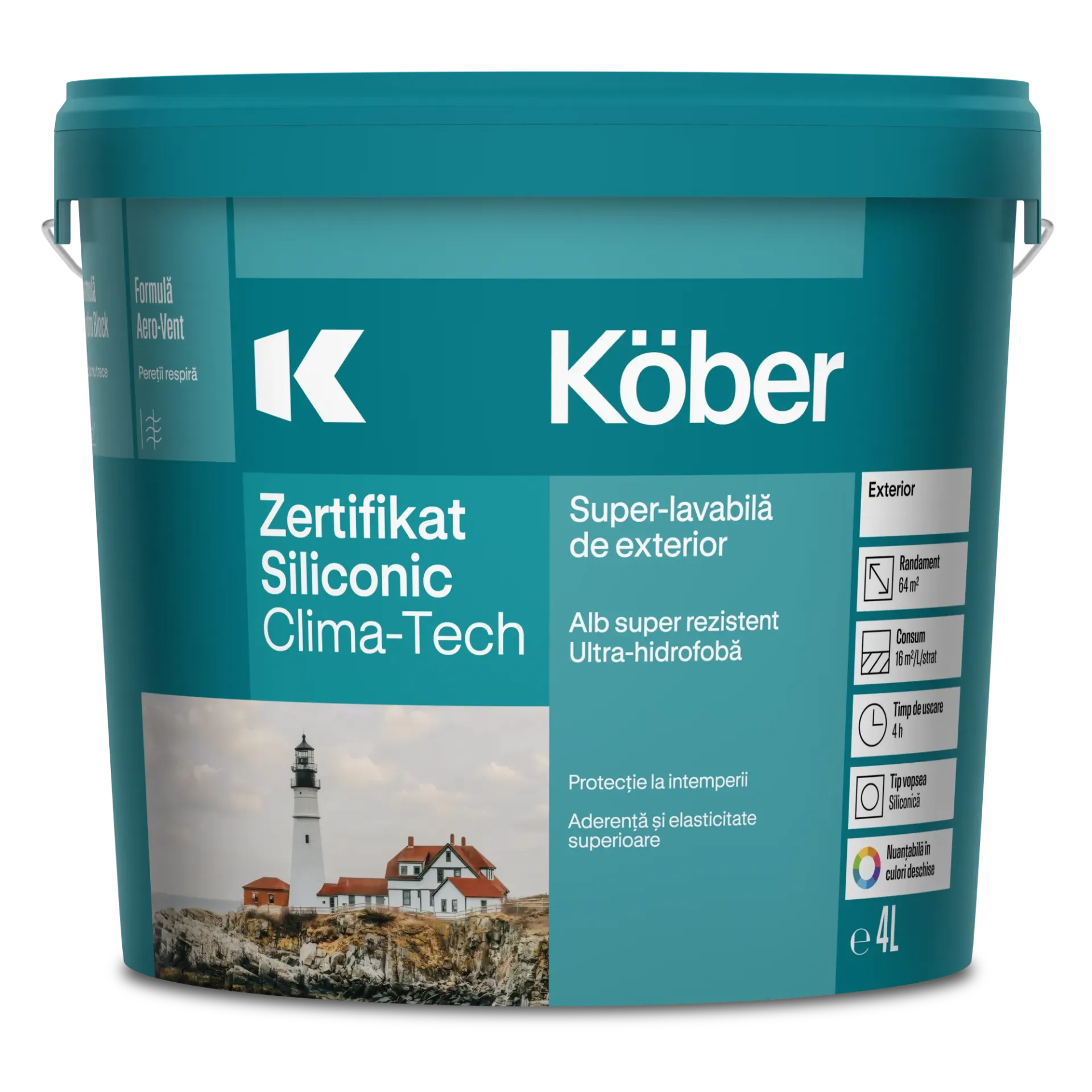 [v7110-p4l] Vopsea superlavabila siliconica de exterior, Zertifikat, alba, 4l Kober