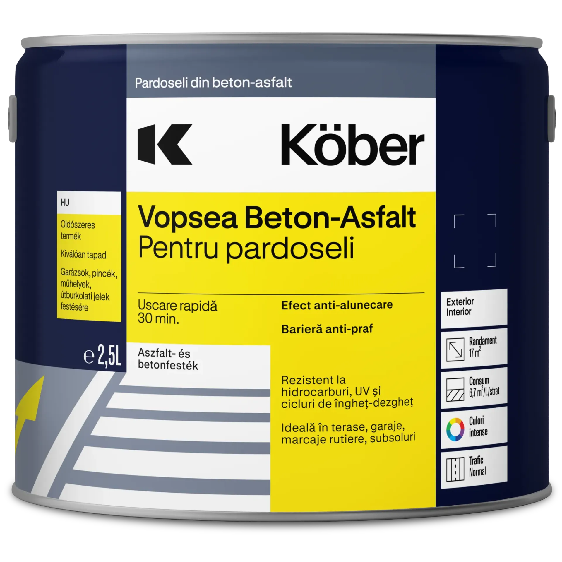 Vopsea acrilica pentru beton, interior/exterior, gri V807004, 2.5l Kober