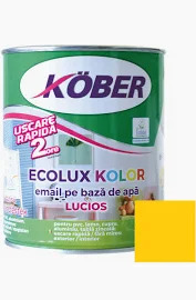Vopsea pentru lemn/metal, Ecolux Kolor, interior/exterior, pe baza de apa, lucios, galben, 0.6l Kober