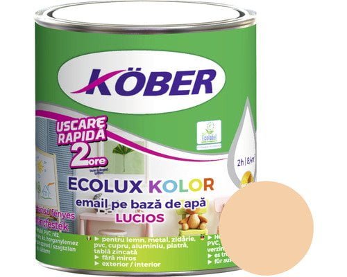 Vopsea pentru lemn/metal, Ecolux Kolor, interior/exterior, pe baza de apa, lucios, lucios, bej, 0.6l Kober