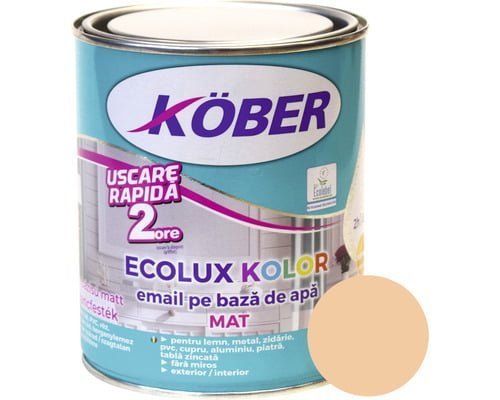 Vopsea pentru lemn/metal, Ecolux Kolor, interior/exterior, pe baza de apa, mat, bej, 0.6l Kober