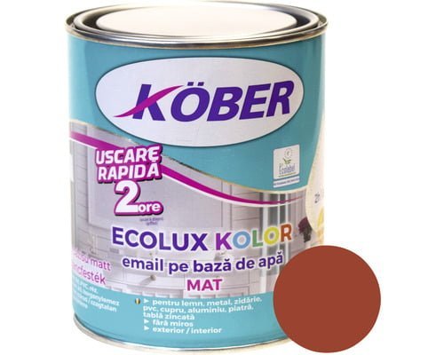 Vopsea pentru lemn/metal, Ecolux Kolor, interior/exterior, pe baza de apa, mat, maro roscat, 0.6l Kober