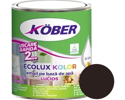 Vopsea pentru lemn / metal, Kober Ecolux Kolor, interior / exterior, pe baza de apa, lucios, brun, 0.6 L