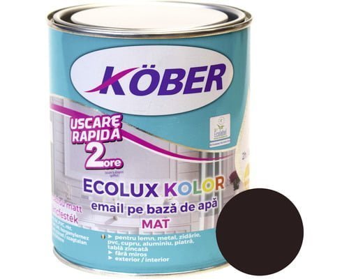 Vopsea pentru lemn/metal, Ecolux Kolor, interior/exterior, pe baza de apa, mat,, brun, 0.6l Kober