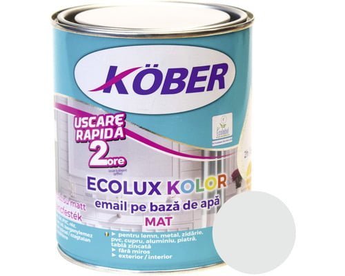 Vopsea pentru lemn/metal, Ecolux Kolor, interior/exterior, pe baza de apa, mat, gri, 0.6l Kober