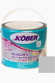 Vopsea pentru lemn / metal, Kober Ecolux Kolor, interior / exterior, pe baza de apa, mat, gri, 2.5 L