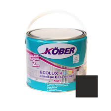 Vopsea pentru lemn / metal, Kober Ecolux Kolor, interior / exterior, pe baza de apa, mat, negru, 2.5 L