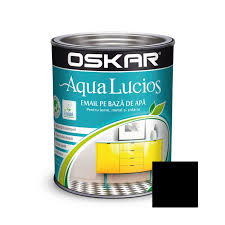 Vopsea pentru lemn / metal, Oskar Aqua Lucios, interior / exterior, pe baza de apa, negru accent, 0.6 L