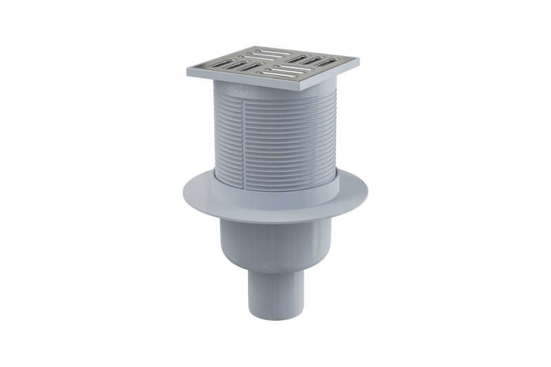 Sifon pardoseală 105×105/50 mm ieşire verticală, grătar din oţel inoxidabil, sistem de reţinere a mirosurilor umed Alca Plast