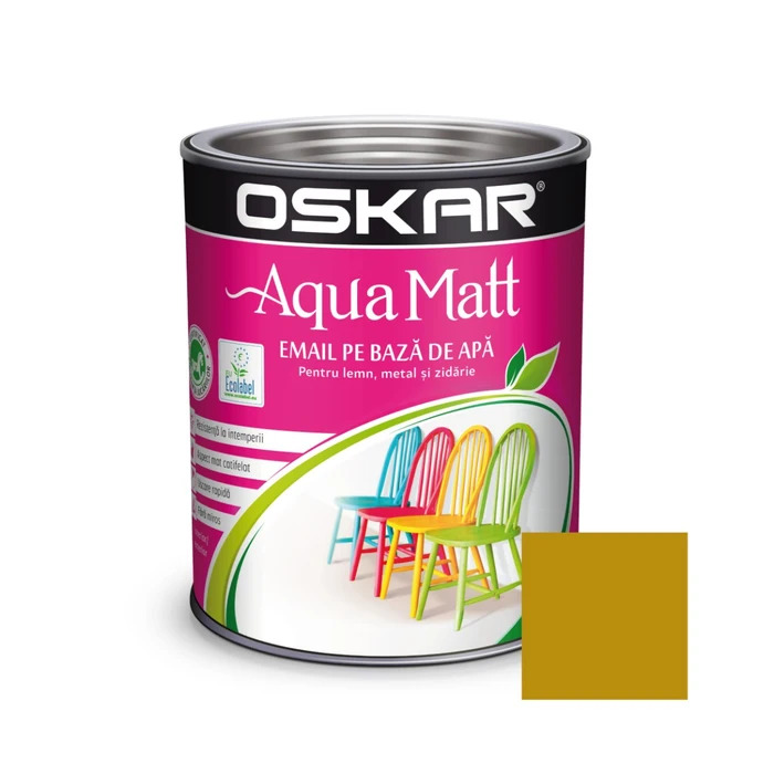 DL Vopsea pentru lemn / metal, Oskar Aqua Matt, interior / exterior, pe baza de apa, ocru unicat, 0.6 L