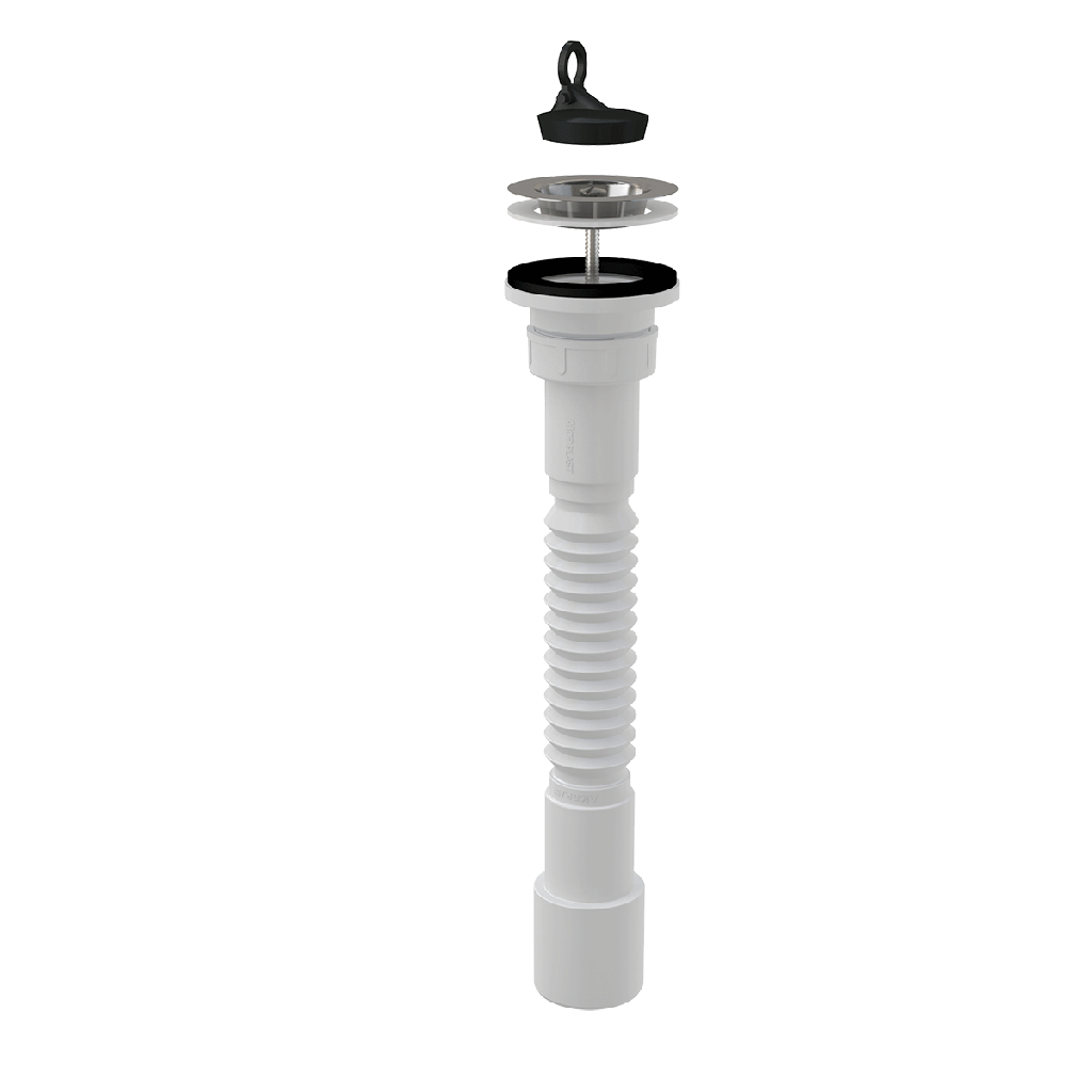 Ţeavă flexibilă 6/4"×40/50, cu piuliţa plastic + Ventil chiuvetă 6/4" cu sită din oţel inoxidabil DN70 Alca Plast