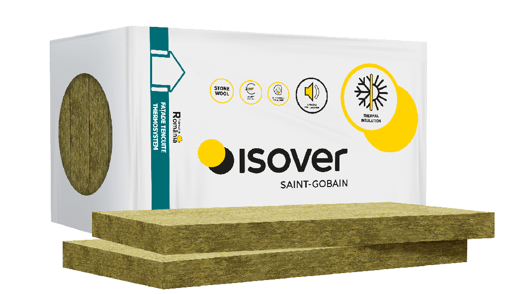 Vata minerala bazaltica pentru fatada, Isover Profi Fassade, 1000 x 600 x 150 mm, Λd=0,036 W/(m·K), (1,2 m2/pac=2 plăci)