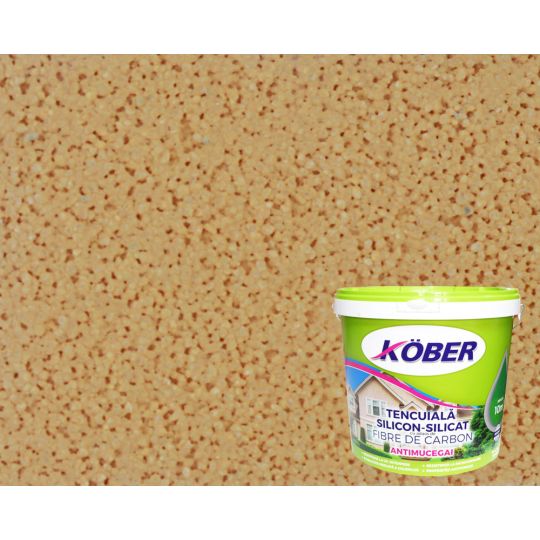 Tencuiala decorativa cu fibra carbon Kober Profesional, 1.5 mm, structurata, aspect bob de orez, aluna, interior / exterior, 25 kg