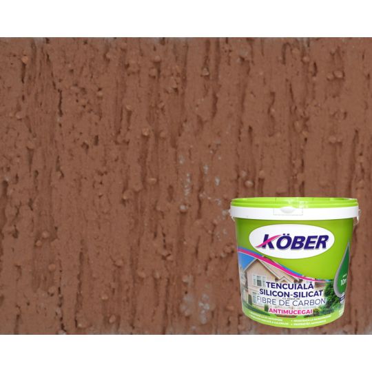 Tencuiala decorativa cu fibra carbon Kober Profesional, 1.5 mm, structurata, aspect scoarta de copac, anason, interior / exterior, 25 kg