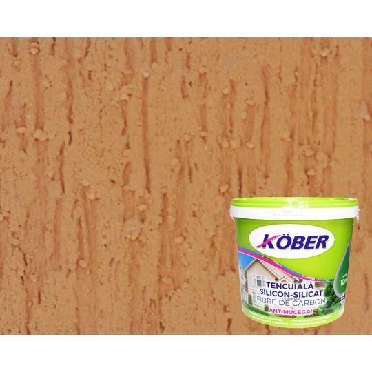 Tencuiala decorativa cu fibra carbon Kober Profesional, 1.5 mm, structurata, aspect scoarta de copac, nuca, interior / exterior, 25 kg