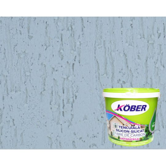 Tencuiala decorativa cu fibra carbon Kober Profesional, 1.5 mm, structurata, aspect scoarta de copac, piper alb, interior / exterior, 25 kg