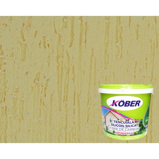 Tencuiala decorativa cu fibra carbon Kober Profesional, 1.5 mm, structurata, aspect scoarta de copac, susan, interior / exterior, 25 kg