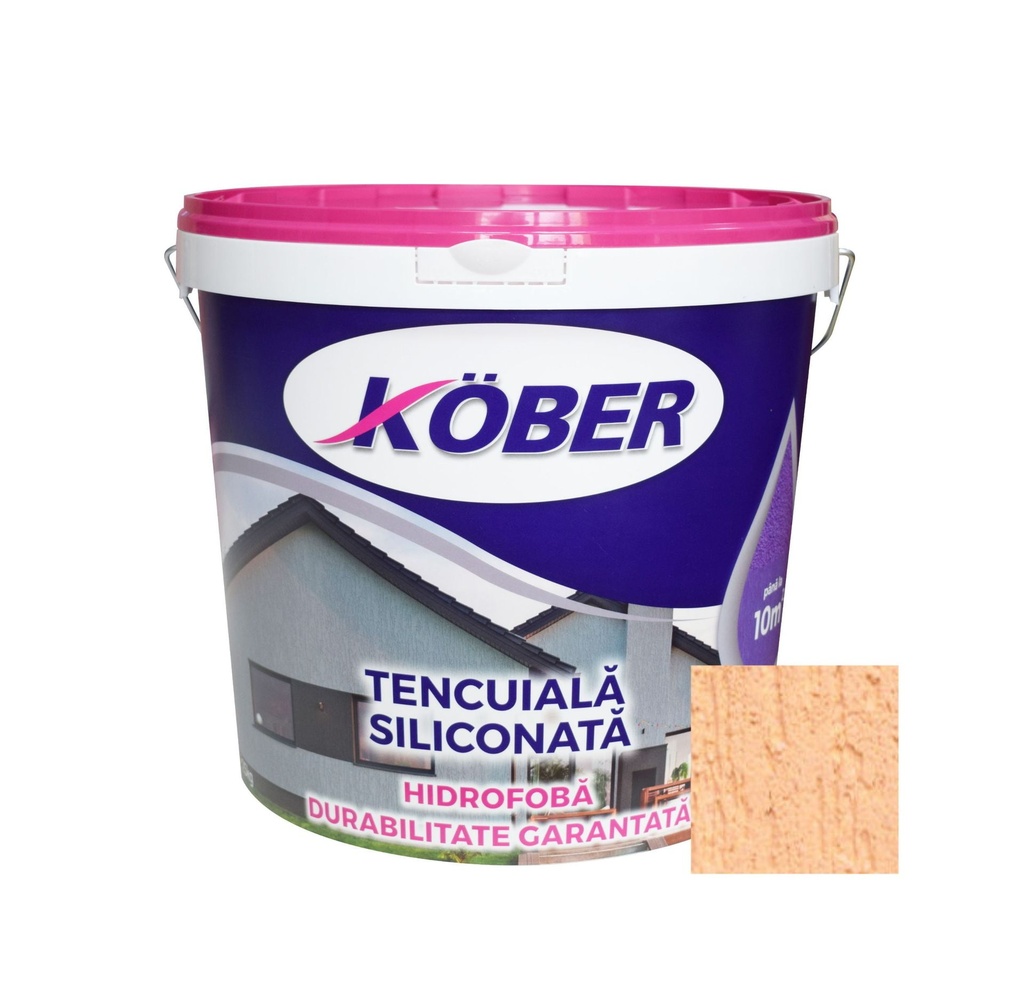 Tencuiala decorativa siliconata Kober Profesional, 1.5 mm, structurata, aspect scoarta de copac, somon, interior / exterior, 25 kg