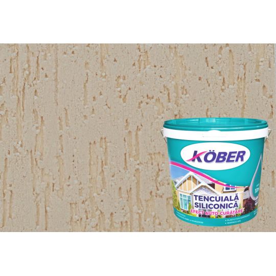 Tencuiala decorativa siliconica Kober Professional, 1.5 mm, structurata, aspect scoarta de copac, Viena interior / exterior, 25 kg
