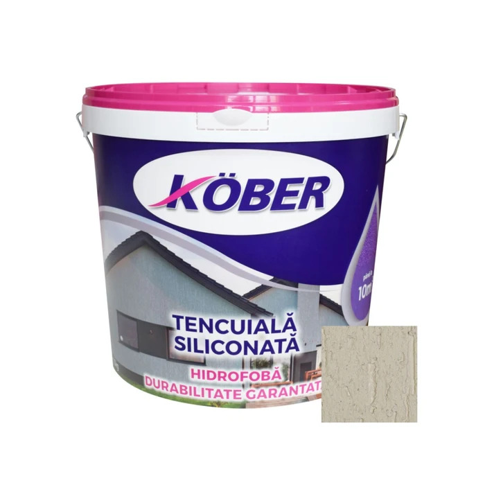Tencuiala decorativa siliconata Profesional, 1.5mm, structurata, aspect scoarta de copac, fildes, interior/exterior, 25kg Kober