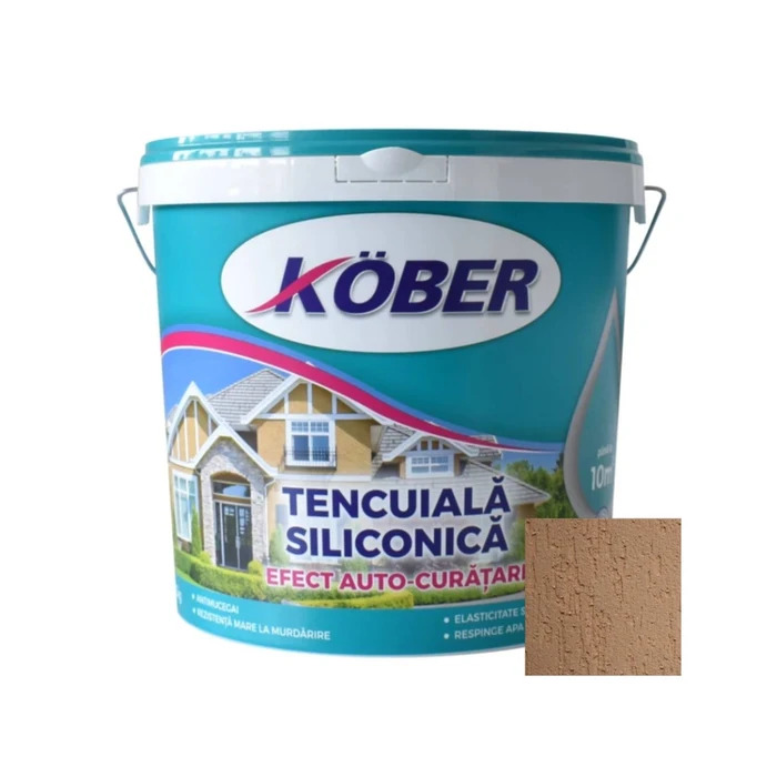 Tencuiala decorativa siliconica Kober Professional, 1.5 mm, structurata, aspect scoarta de copac, Madrid M049, interior / exterior, 25 kg